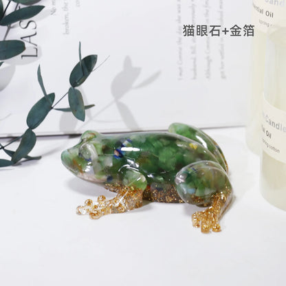 Resin Frog Decor with Crystal Pebbles - Cute Desktop Ornament, Car Dashboard Figurine, Unique Gift for Nature Lovers