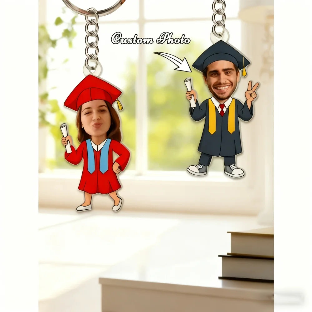 1PC 2D Flat Customized Graduation Keychains,Personalized Avatar Keychains, Graduation Cap Diploma Designs,Graduation Party Gifts