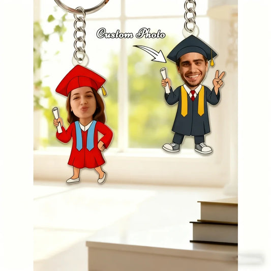 1PC 2D Flat Customized Graduation Keychains,Personalized Avatar Keychains, Graduation Cap Diploma Designs,Graduation Party Gifts