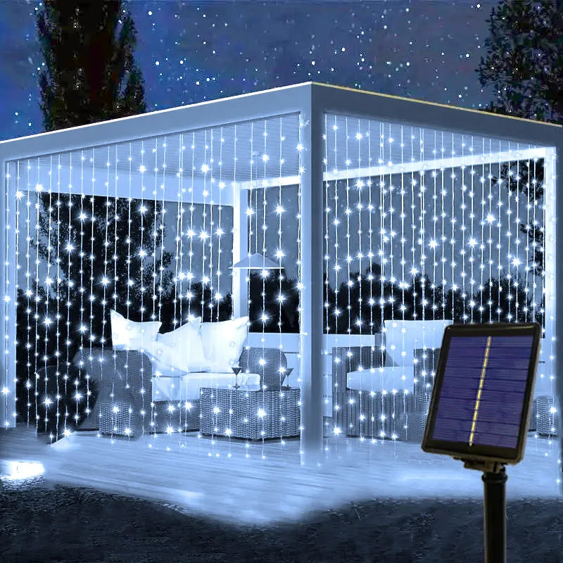Fairy LED Curtain String Lights Outdoor Solar Powered for Window Christmas Party Outdoor Garden Wedding Holiday Decoration