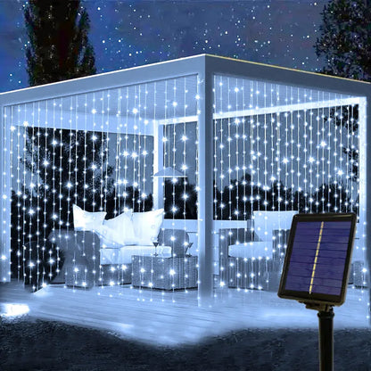 Fairy LED Curtain String Lights Outdoor Solar Powered for Window Christmas Party Outdoor Garden Wedding Holiday Decoration