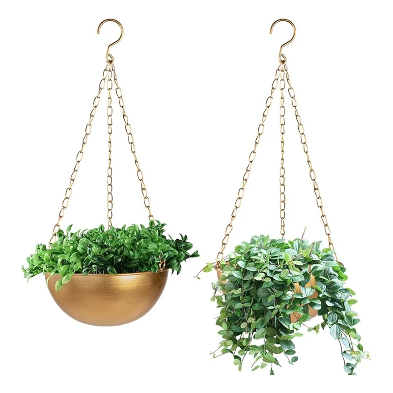 Large Gold Hanging Planter With Drainage, Semi-Circle Hanging Plant Holder For Indoor Plants, Lightweightceiling Basin-AT64