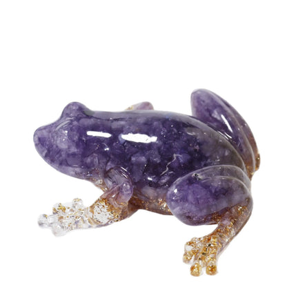 Resin Frog Decor with Crystal Pebbles - Cute Desktop Ornament, Car Dashboard Figurine, Unique Gift for Nature Lovers