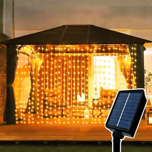 Fairy LED Curtain String Lights Outdoor Solar Powered for Window Christmas Party Outdoor Garden Wedding Holiday Decoration
