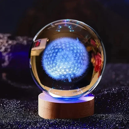 Crystal Ball  Wooden Base with 6cm Crystal Ball Planet Night Light 3D Laser Etched Marine Animal Indoor Statue Lamp Decoration