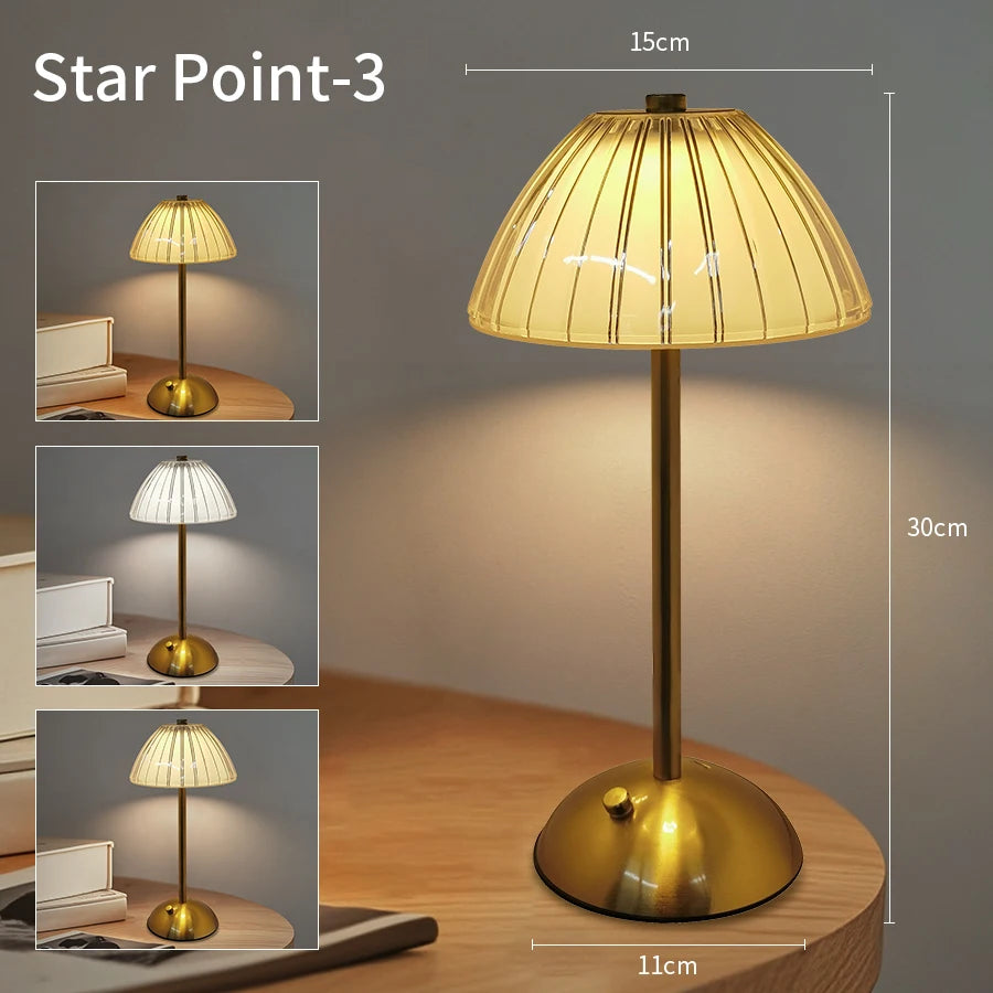 Crystal Led Table Lamp Rechargeable Book Light Night Light for Reading Bedside Bedroom Atmosphere Retro Hotel Bar Decor Dimmable