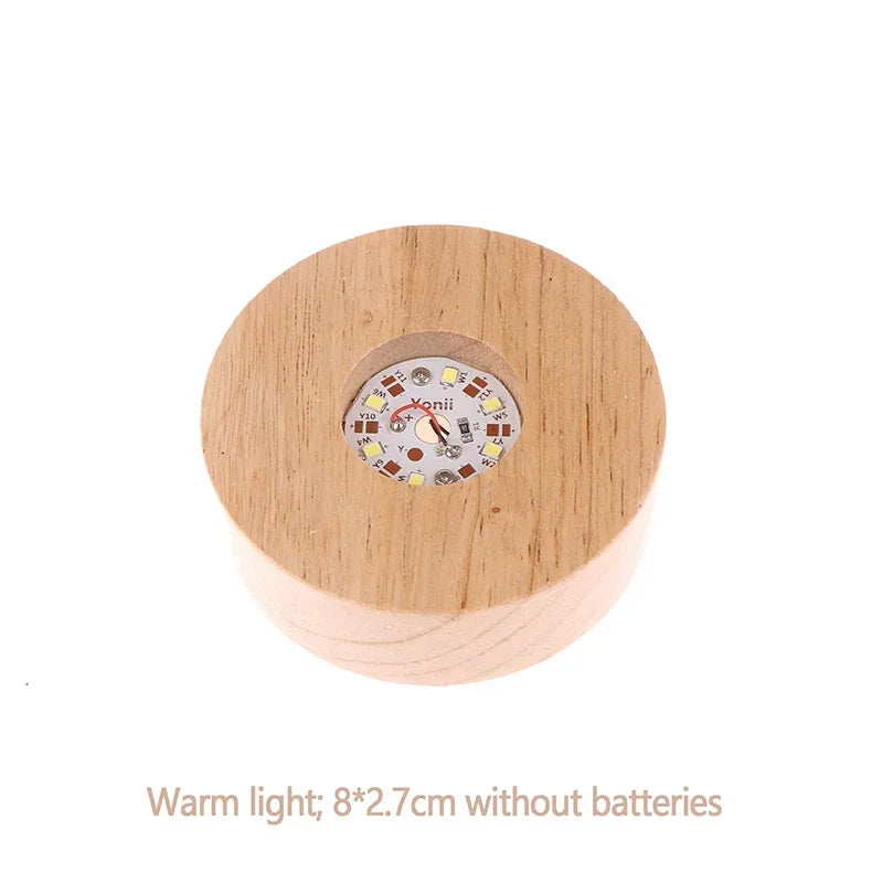 8/10cm Round Wooden LED Light Battery Operated Dispaly Base Stand Holder able Night Lamp Base Crystal Glass Resin Art Ornaments