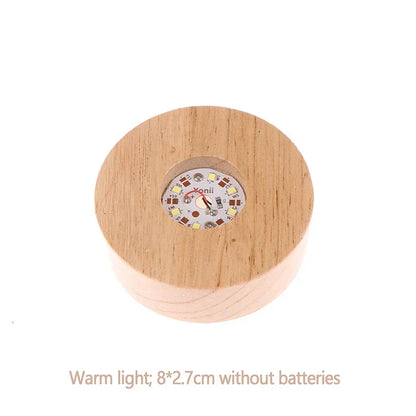 8/10cm Round Wooden LED Light Battery Operated Dispaly Base Stand Holder able Night Lamp Base Crystal Glass Resin Art Ornaments