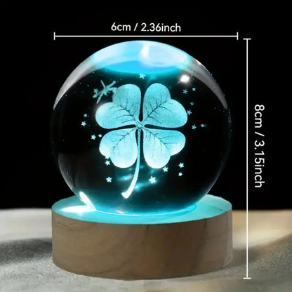 Crystal Ball  Wooden Base with 6cm Crystal Ball Planet Night Light 3D Laser Etched Marine Animal Indoor Statue Lamp Decoration
