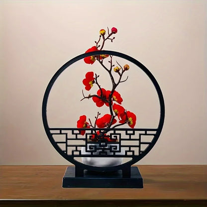 1set Chinese-Inspired Artificial Plum Blossom Bonsai with Screen Base - Versatile Tabletop Decor for Various Rooms, Ideal for