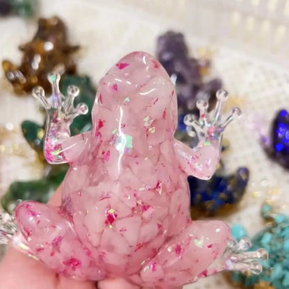 Resin Frog Decor with Crystal Pebbles - Cute Desktop Ornament, Car Dashboard Figurine, Unique Gift for Nature Lovers