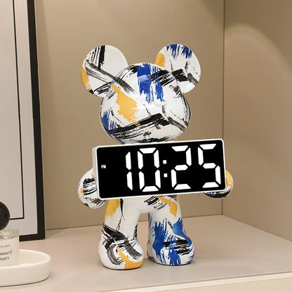 Digital Clock Bear Ornament Clock Tabletop Home Decor Modern Luxury Design Clocks Living Room Bedroom Desktop Alarm Clocks