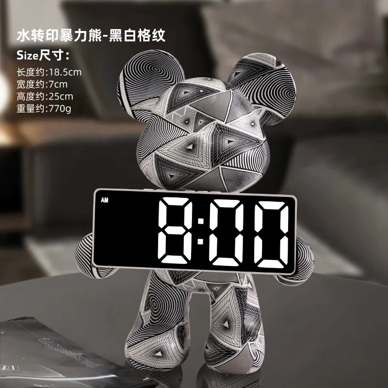 Digital Clock Bear Ornament Clock Tabletop Home Decor Modern Luxury Design Clocks Living Room Bedroom Desktop Alarm Clocks