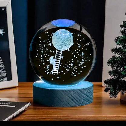 Crystal Ball  Wooden Base with 6cm Crystal Ball Planet Night Light 3D Laser Etched Marine Animal Indoor Statue Lamp Decoration