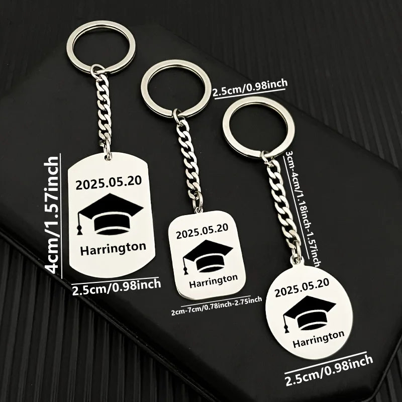 New Keychain Doctorial Hat Design,Custom Date,Name Stainless Steel Key Chain Graduation Season,Opening Season,Teacher's Day Gift