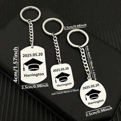 New Keychain Doctorial Hat Design,Custom Date,Name Stainless Steel Key Chain Graduation Season,Opening Season,Teacher's Day Gift