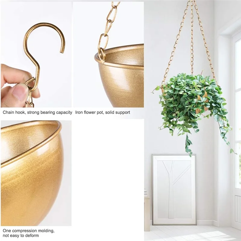 Large Gold Hanging Planter With Drainage, Semi-Circle Hanging Plant Holder For Indoor Plants, Lightweightceiling Basin-AT64