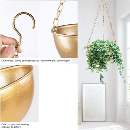 Large Gold Hanging Planter With Drainage, Semi-Circle Hanging Plant Holder For Indoor Plants, Lightweightceiling Basin-AT64