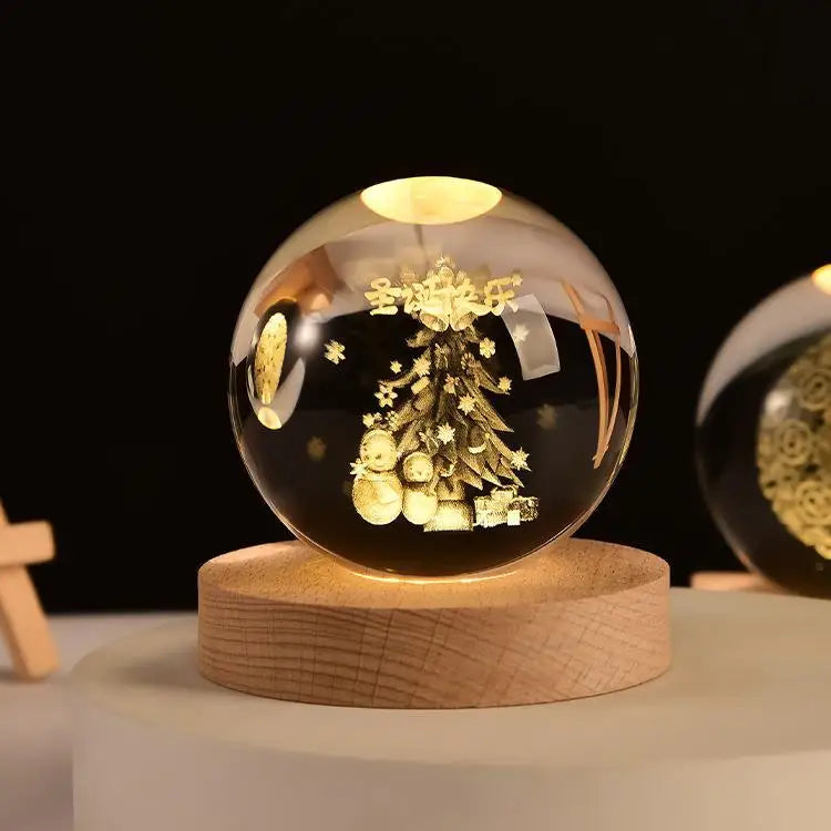 3D Crystal Lights Lamp Glowing Planetary Galaxy Night Light Crystal Ball Night Lights Bedside Light Home Decor Christmas Gift
