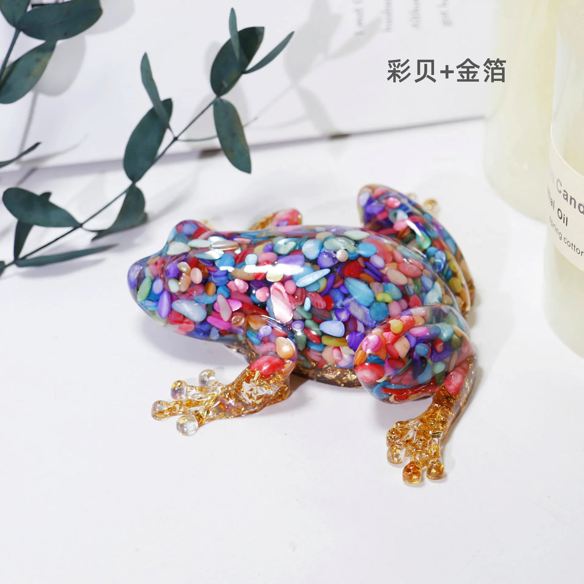 Resin Frog Decor with Crystal Pebbles - Cute Desktop Ornament, Car Dashboard Figurine, Unique Gift for Nature Lovers