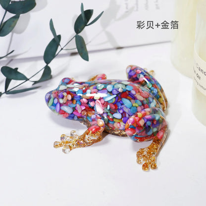 Resin Frog Decor with Crystal Pebbles - Cute Desktop Ornament, Car Dashboard Figurine, Unique Gift for Nature Lovers