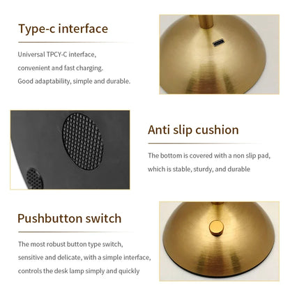 Crystal Led Table Lamp Rechargeable Book Light Night Light for Reading Bedside Bedroom Atmosphere Retro Hotel Bar Decor Dimmable
