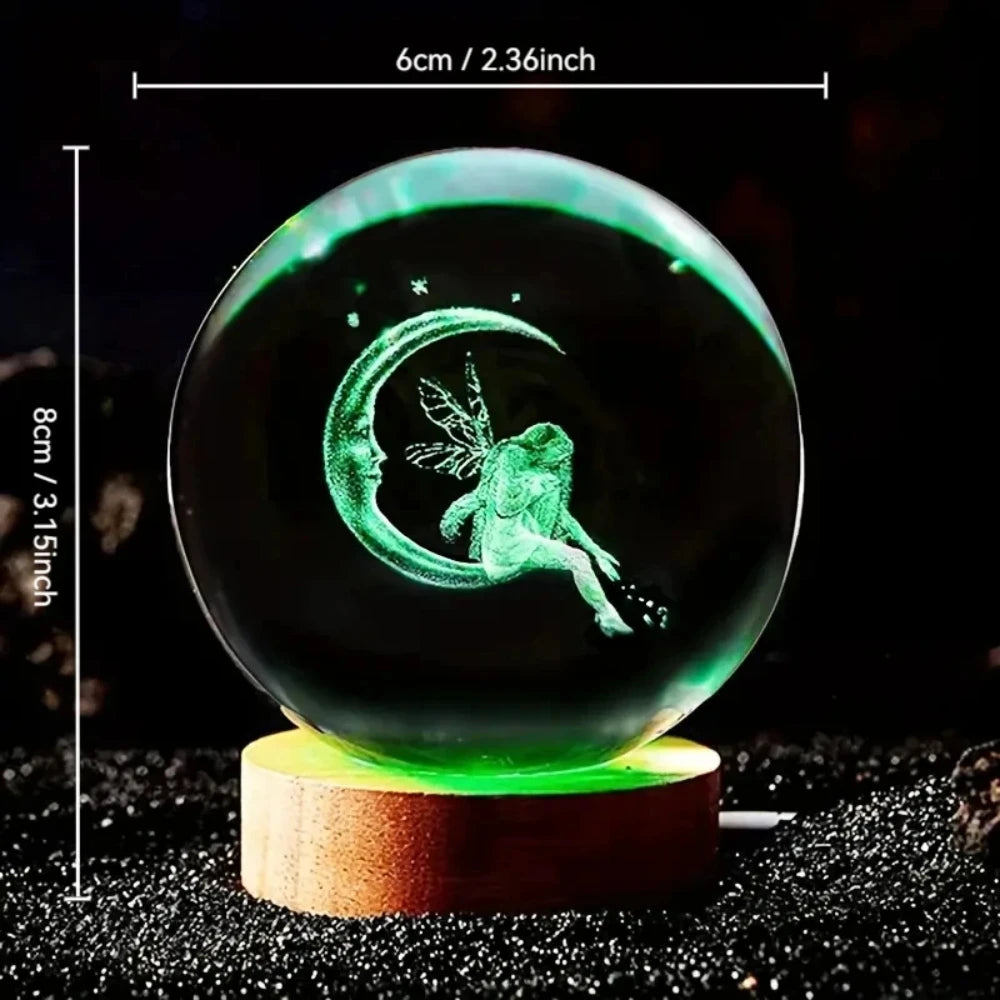 Crystal Ball  Wooden Base with 6cm Crystal Ball Planet Night Light 3D Laser Etched Marine Animal Indoor Statue Lamp Decoration