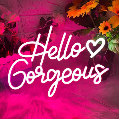 Hello Gorgeous Neon Signs LED Neon Light Sign Light Up Neon Signs Wall Decor for Birthday Engagement  Wedding Bachelorette Party