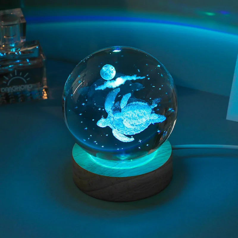 3D Crystal Lights Lamp Glowing Planetary Galaxy Night Light Crystal Ball Night Lights Bedside Light Home Decor Christmas Gift