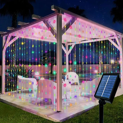 Fairy LED Curtain String Lights Outdoor Solar Powered for Window Christmas Party Outdoor Garden Wedding Holiday Decoration