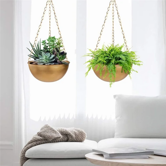 Large Gold Hanging Planter With Drainage, Semi-Circle Hanging Plant Holder For Indoor Plants, Lightweightceiling Basin-AT64