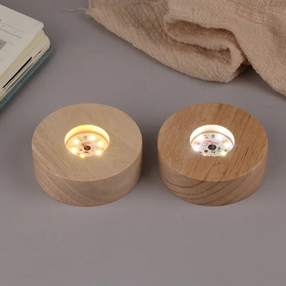 8/10cm Round Wooden LED Light Battery Operated Dispaly Base Stand Holder able Night Lamp Base Crystal Glass Resin Art Ornaments
