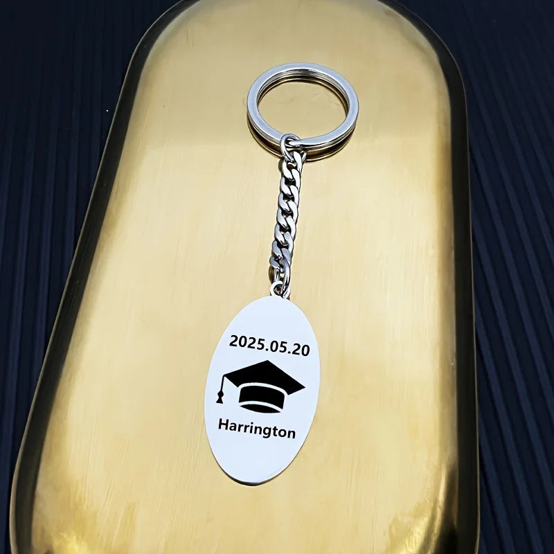 New Keychain Doctorial Hat Design,Custom Date,Name Stainless Steel Key Chain Graduation Season,Opening Season,Teacher's Day Gift