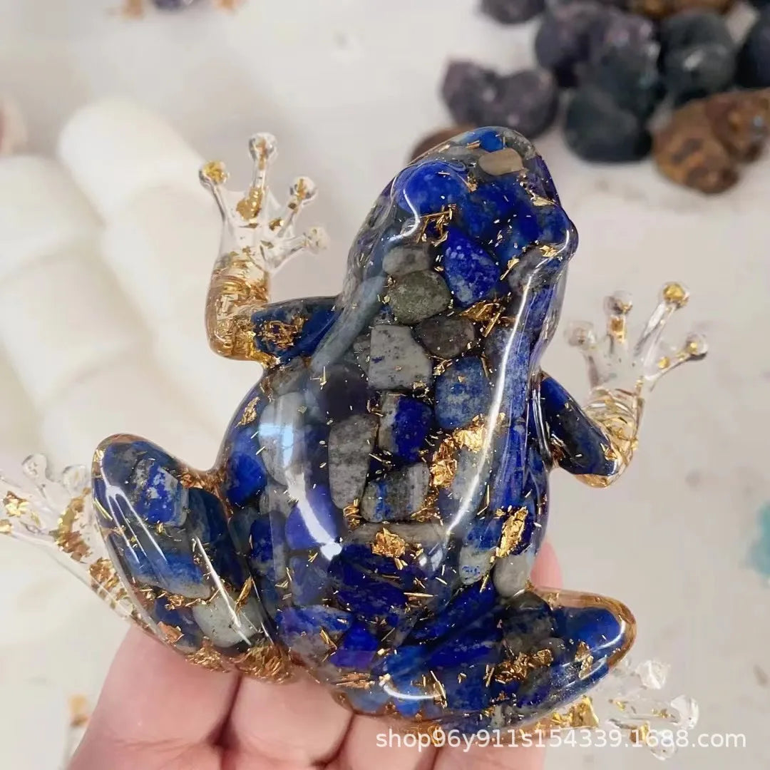 Resin Frog Decor with Crystal Pebbles - Cute Desktop Ornament, Car Dashboard Figurine, Unique Gift for Nature Lovers