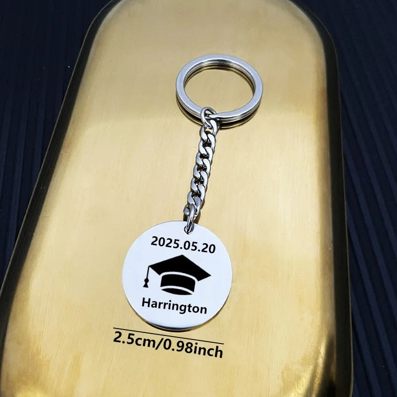 New Keychain Doctorial Hat Design,Custom Date,Name Stainless Steel Key Chain Graduation Season,Opening Season,Teacher's Day Gift