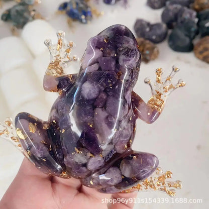 Resin Frog Decor with Crystal Pebbles - Cute Desktop Ornament, Car Dashboard Figurine, Unique Gift for Nature Lovers