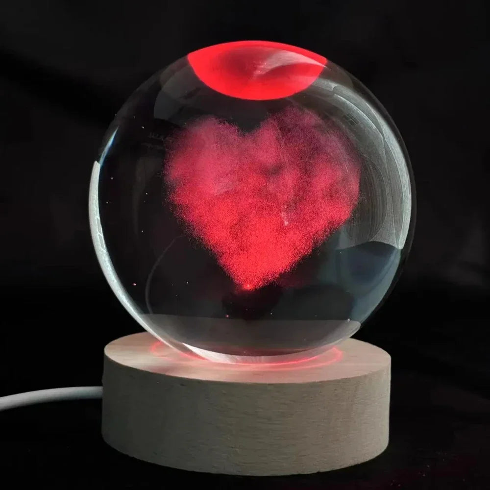Crystal Ball  Wooden Base with 6cm Crystal Ball Planet Night Light 3D Laser Etched Marine Animal Indoor Statue Lamp Decoration