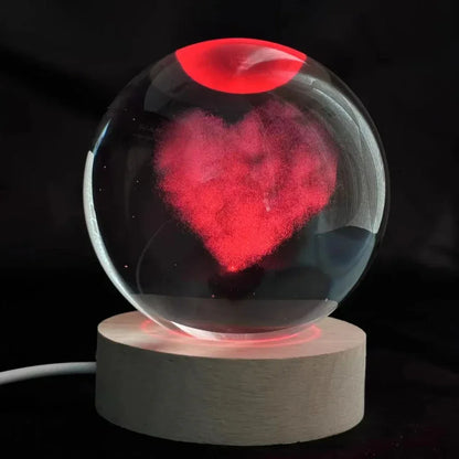 Crystal Ball  Wooden Base with 6cm Crystal Ball Planet Night Light 3D Laser Etched Marine Animal Indoor Statue Lamp Decoration