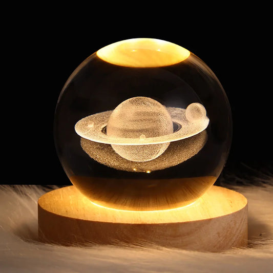 Crystal 3D Lamp Glowing Planetary Galaxy Night Light Crystal Ball Night Light Bedside Light Home Decor Christmas Gift Night Lamp
