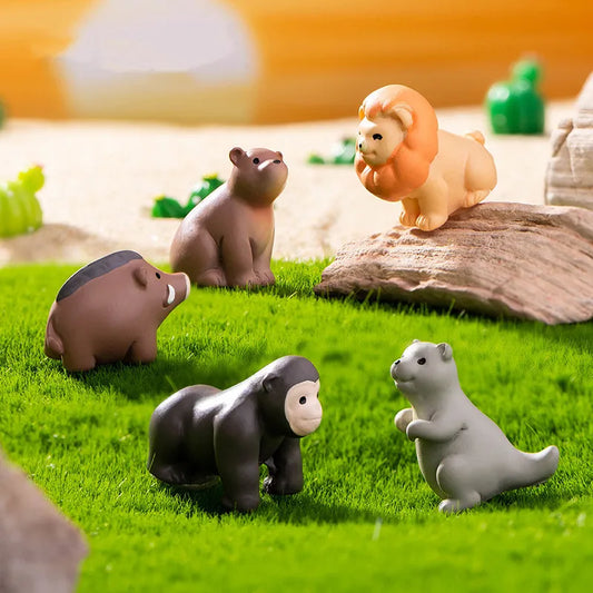 5PCS Miniatures Animals Resin Home Decor Mini Lion Orangutan Wild Boar Bear Otter Fairy Garden DIY Accessories Desk Decoration