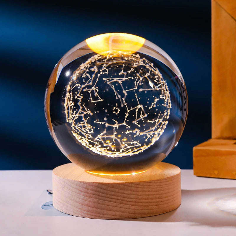 3D Crystal Lights Lamp Glowing Planetary Galaxy Night Light Crystal Ball Night Lights Bedside Light Home Decor Christmas Gift