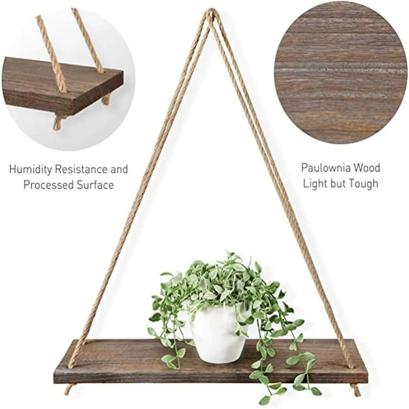 Hanging Shelf Wooden Shelves Bedroom Macrame Ornamental Wall Shelves Childrens Room Floating Swing Shelf Flower Rack Home Decor