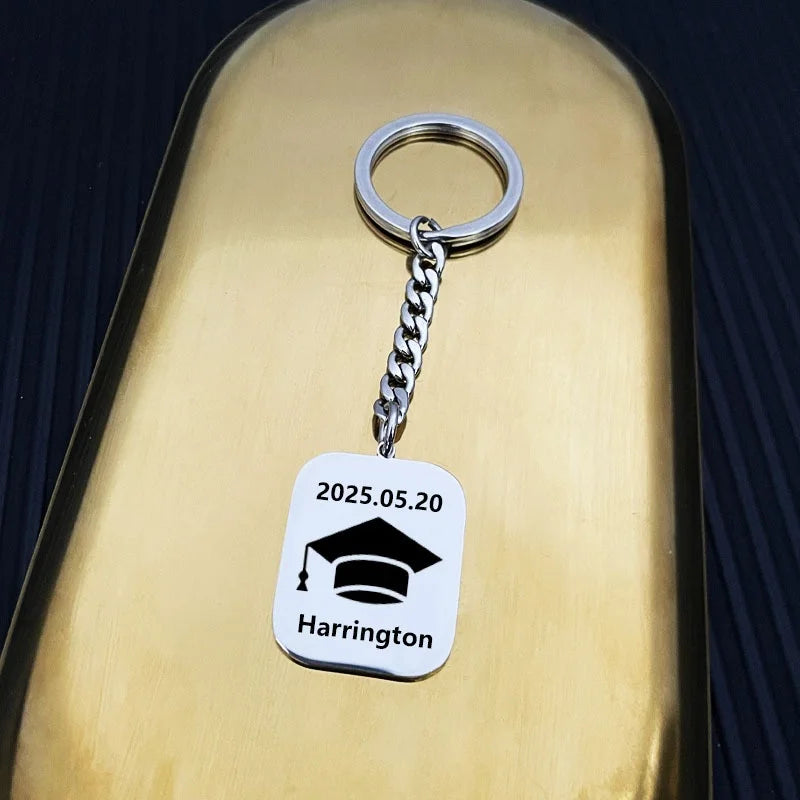 New Keychain Doctorial Hat Design,Custom Date,Name Stainless Steel Key Chain Graduation Season,Opening Season,Teacher's Day Gift