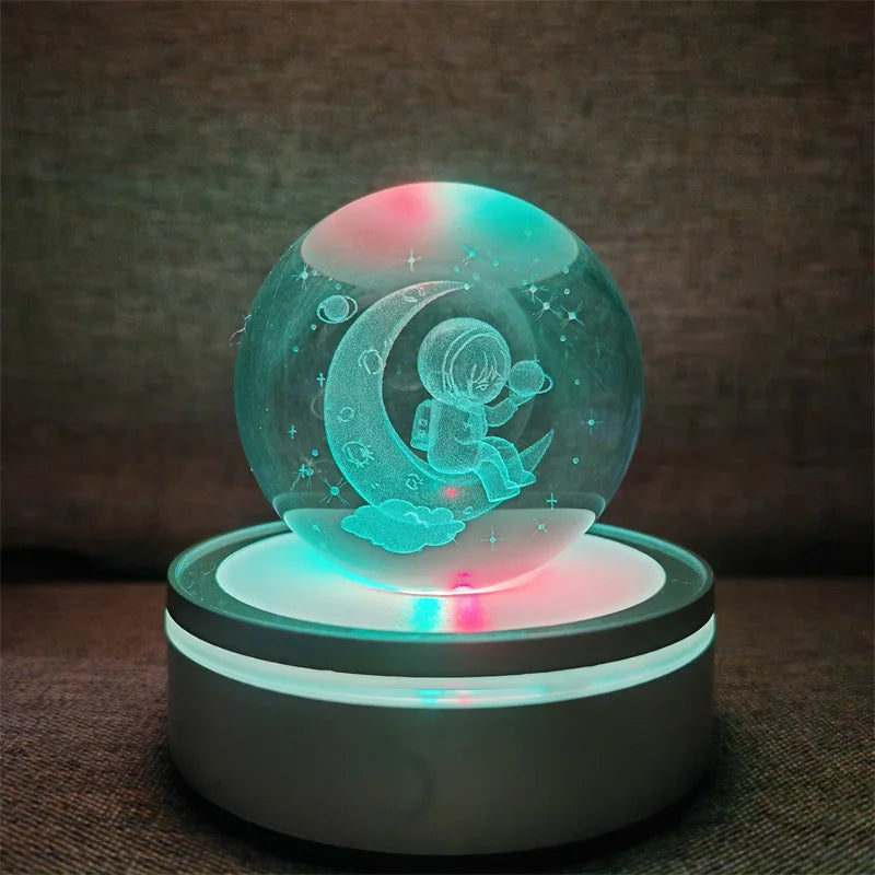 Crystal Ball Night Lights Glowing Planet Galaxy Astronaut 3D RGB Moon Atmosphere Lamp Tabletop Decorations Kid Gifts home decor