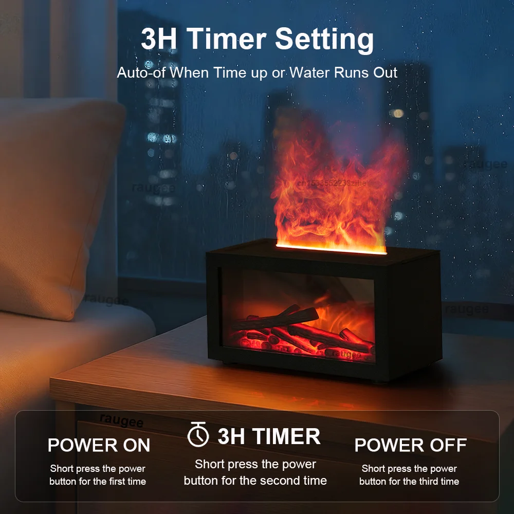 Aroma Humidifier Essential Oil Diffuser Air Humidifier Aromatherapy Fragrance Diffuser Mini Home Flame Humidifier with LED Night