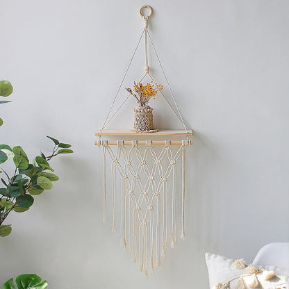 Wooden Wall Hanging Shelves Boho Floating Shelves Macrame Plant Shelf Rustic Wall Decor for Bedroom Living Room Office