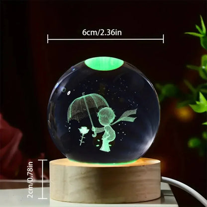 Crystal Ball  Wooden Base with 6cm Crystal Ball Planet Night Light 3D Laser Etched Marine Animal Indoor Statue Lamp Decoration