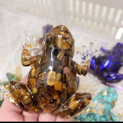 Resin Frog Decor with Crystal Pebbles - Cute Desktop Ornament, Car Dashboard Figurine, Unique Gift for Nature Lovers