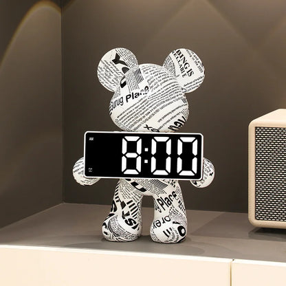 Digital Clock Bear Ornament Clock Tabletop Home Decor Modern Luxury Design Clocks Living Room Bedroom Desktop Alarm Clocks