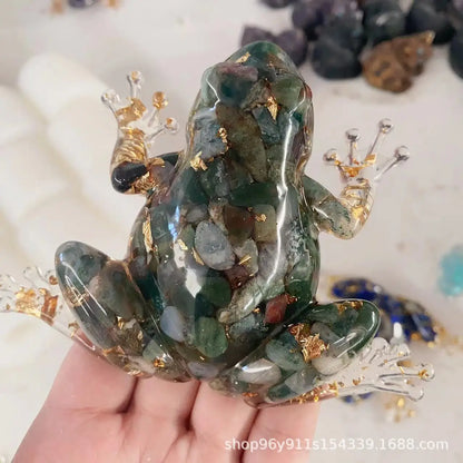 Resin Frog Decor with Crystal Pebbles - Cute Desktop Ornament, Car Dashboard Figurine, Unique Gift for Nature Lovers